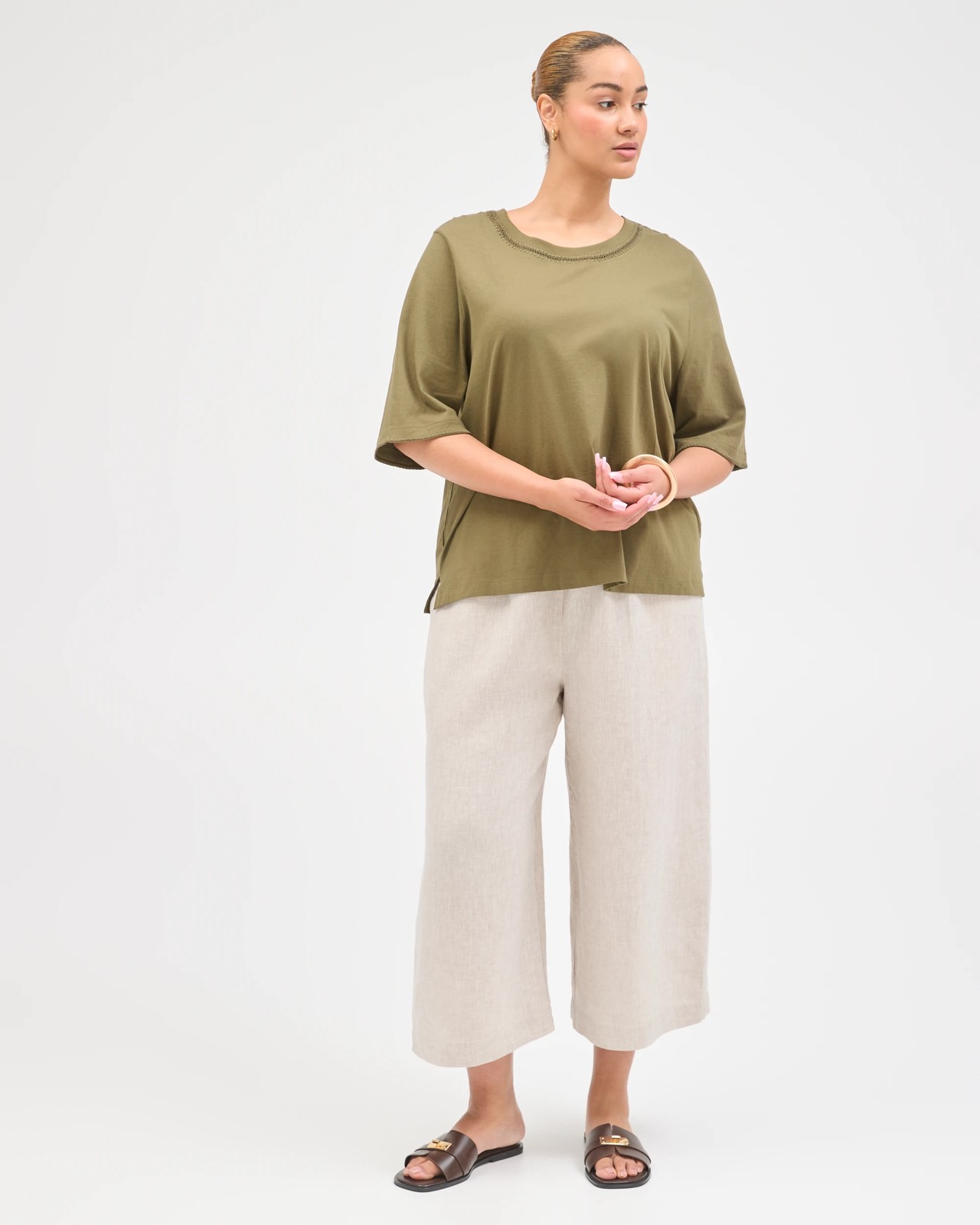 Plus Size Australian Cotton Stitch Detail T-Shirt - Dusty Moss 4 of 6