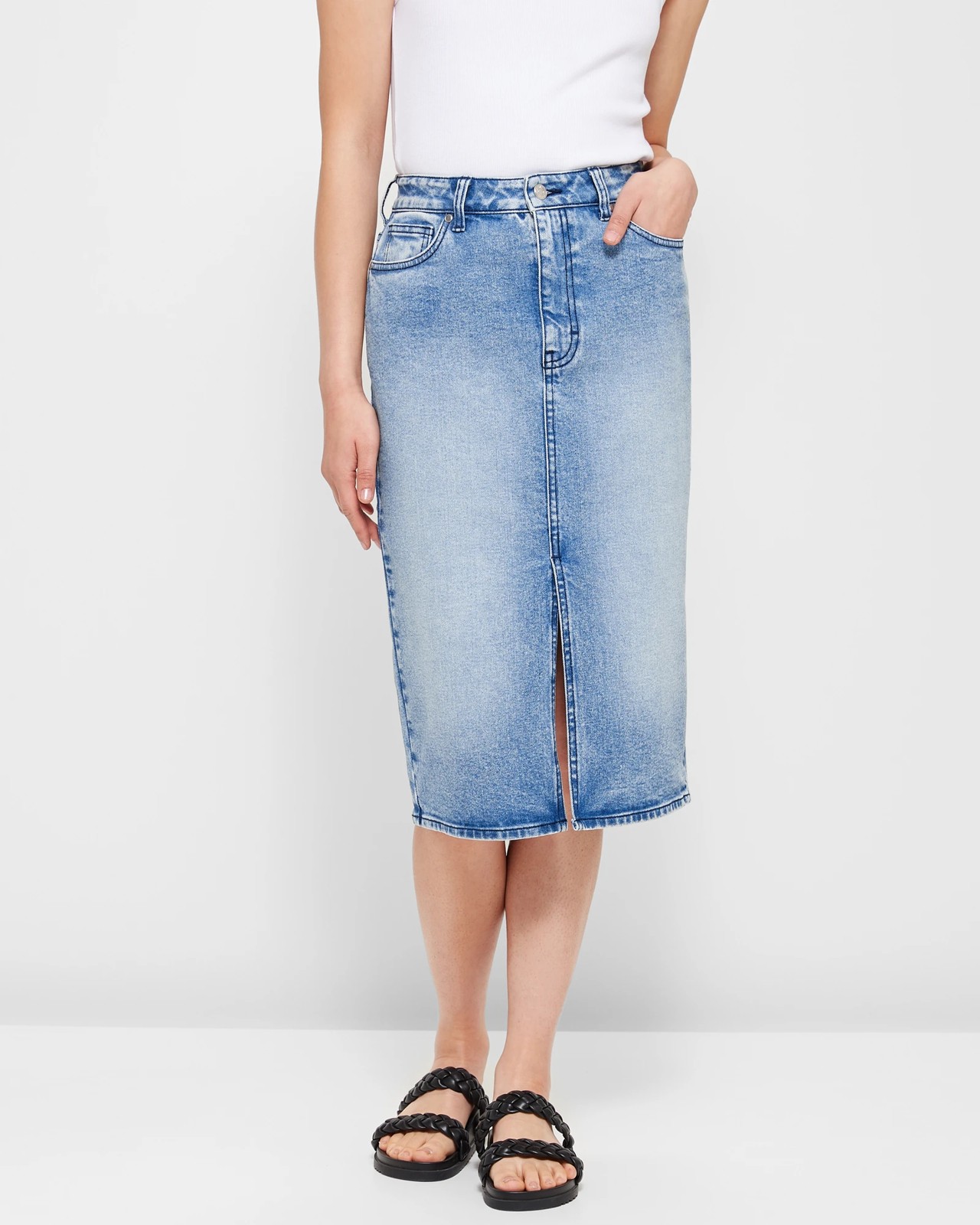 Denim pencil skirt 2025 with front split