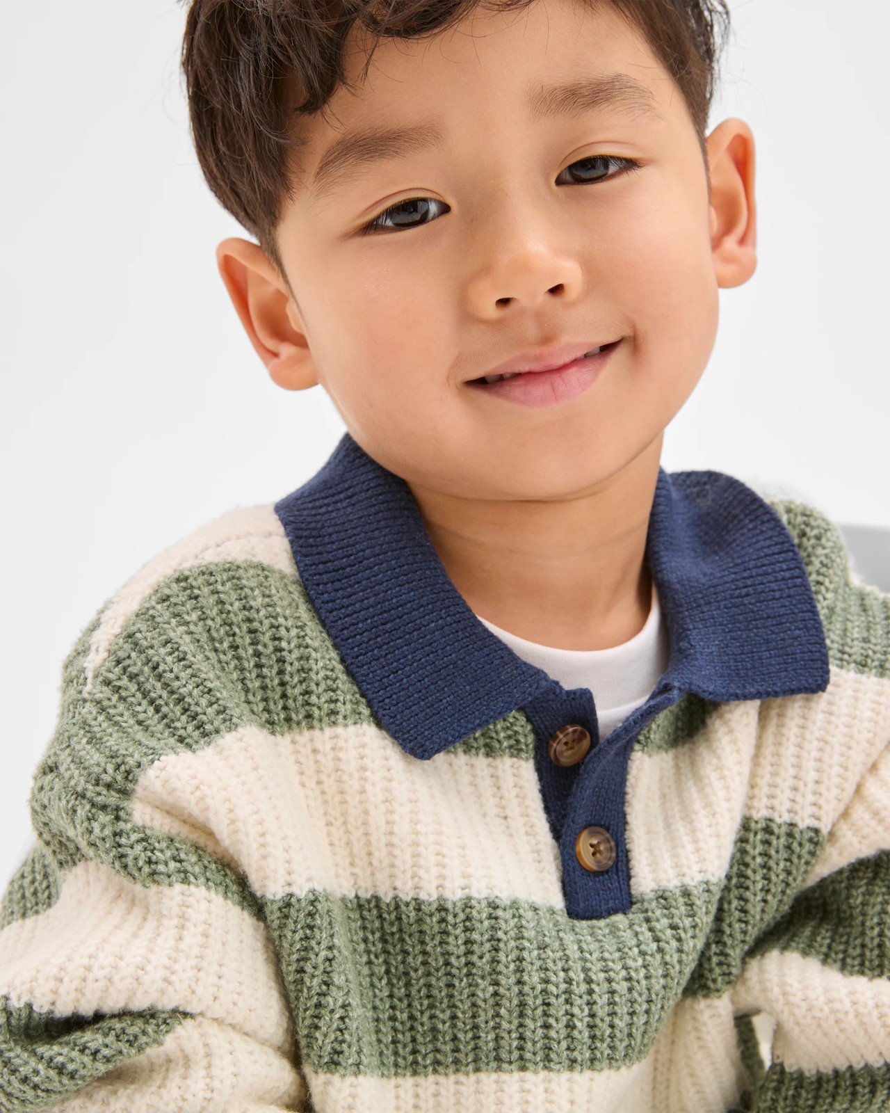 Long Sleeve Striped Knit Polo Top - Green 3 of 5