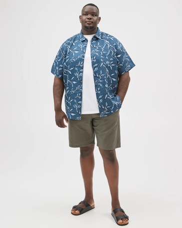 Plus Size European Linen Short Sleeve Print Shirt