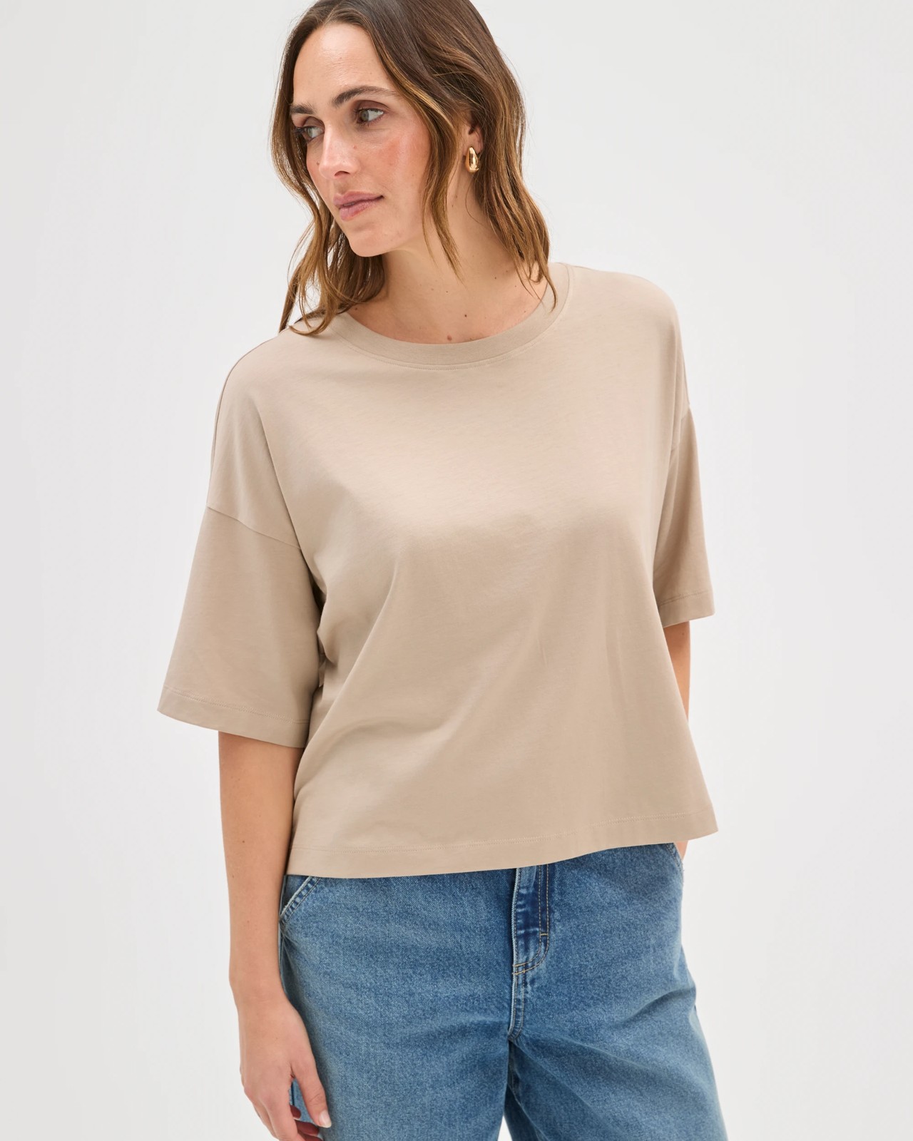 Boxy Crew Neck T-Shirt - Parchment 4 of 5