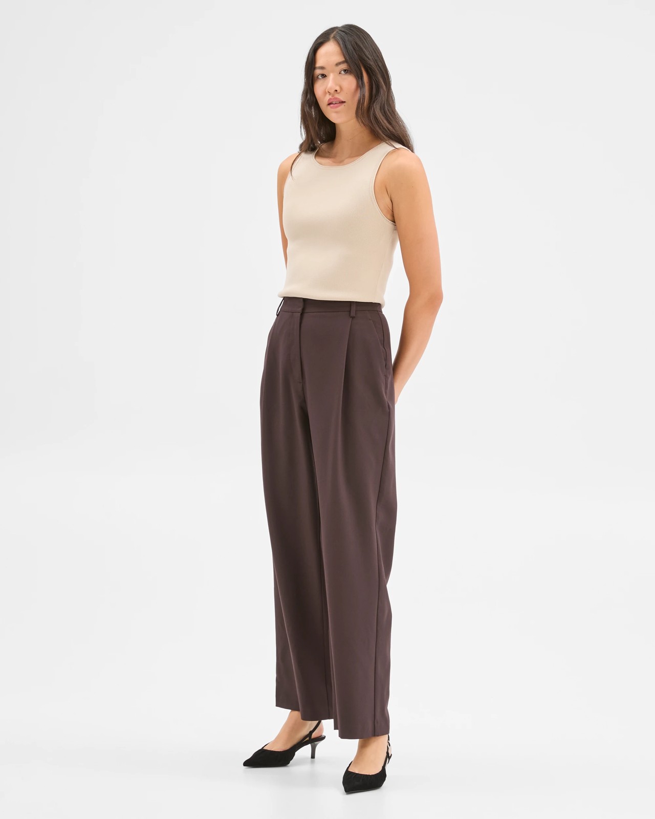 Preview Classic Pleat Front Wide Leg Pants - Coffee Bean 4 of 6