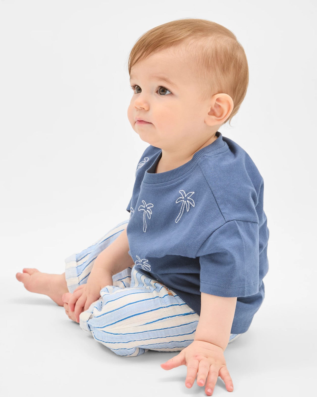 Baby Organic Cotton Embroidered T-Shirt - Palm Trees Navy 4 of 6