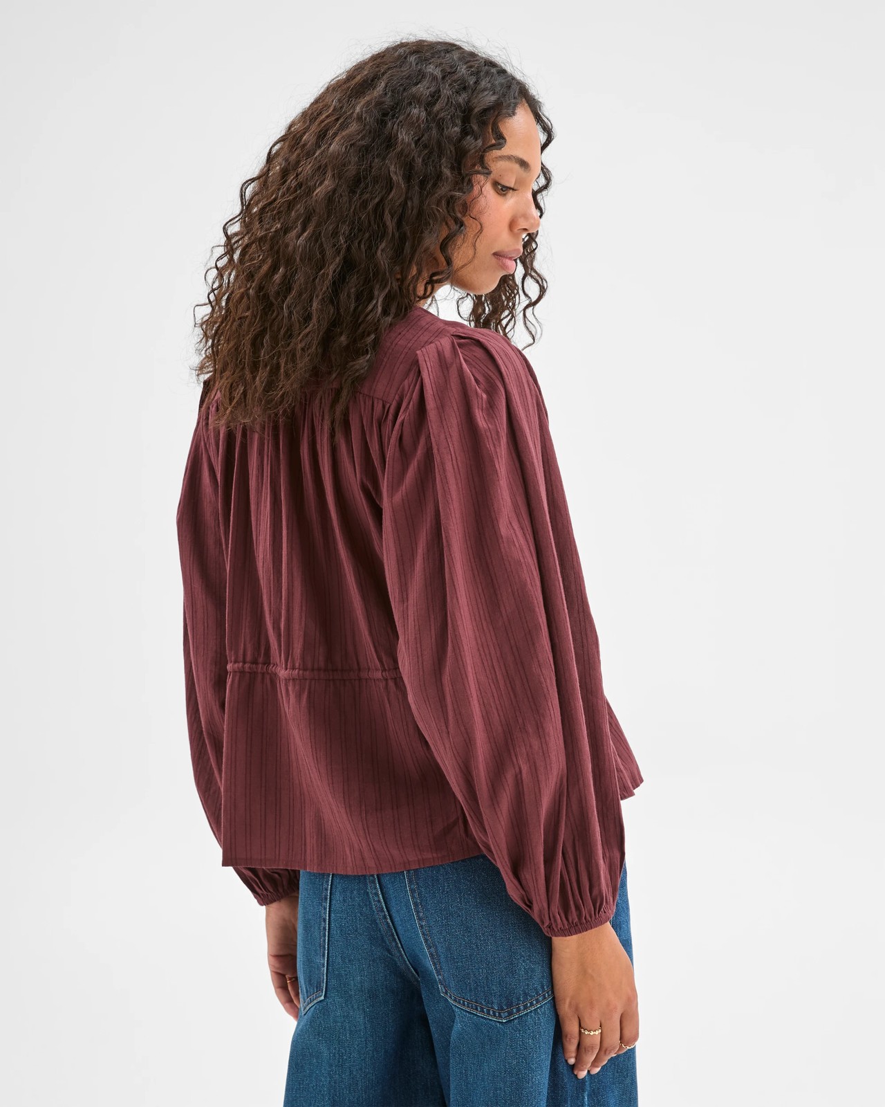 Short Sleeve Tie Waist Blouse - Burgundy 6 of 6