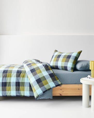 Grayson Gingham Cotton Piping Quilt Cover Set