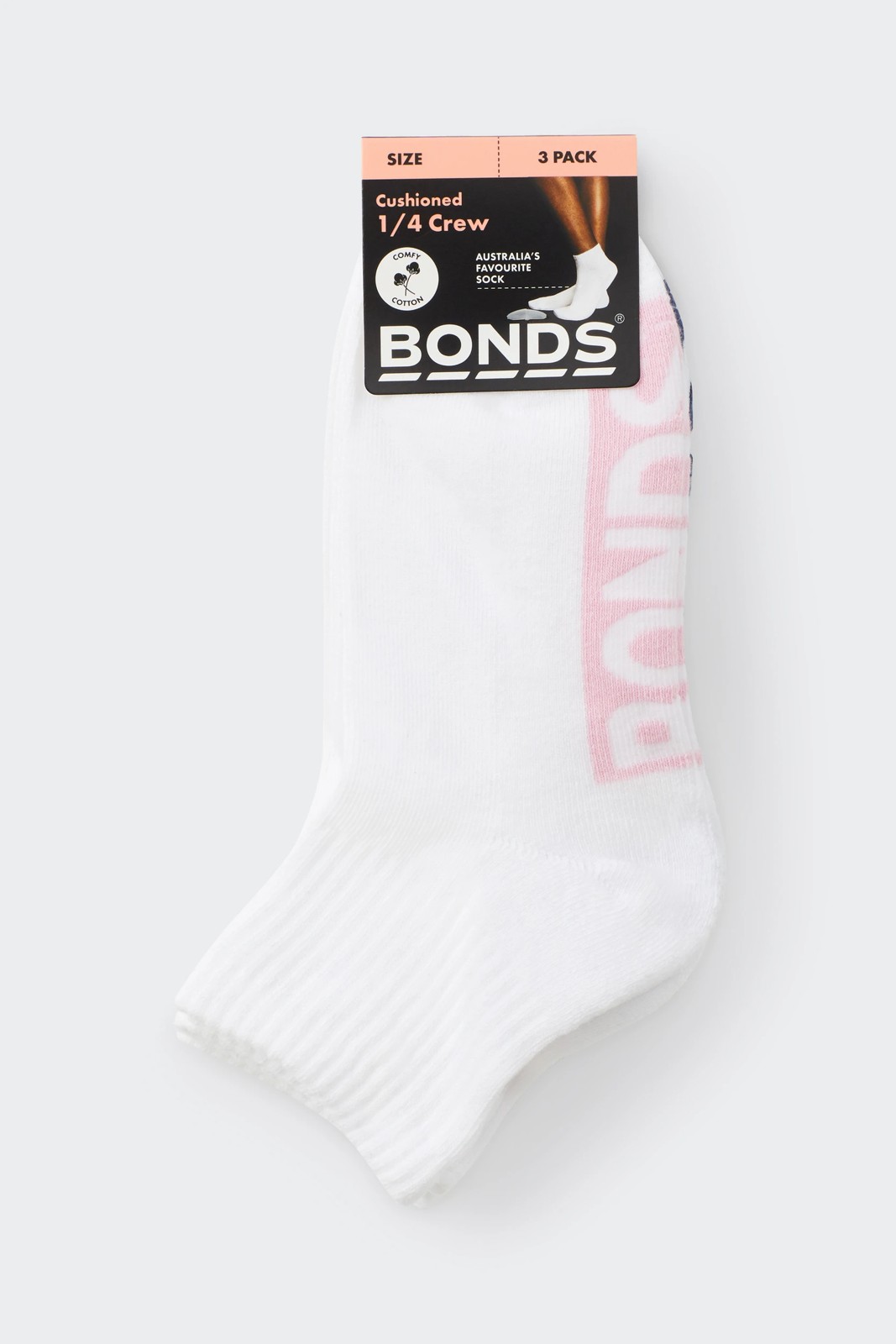 Bonds 3 Pack Logo Quarter Crew Socks - White 2 of 2