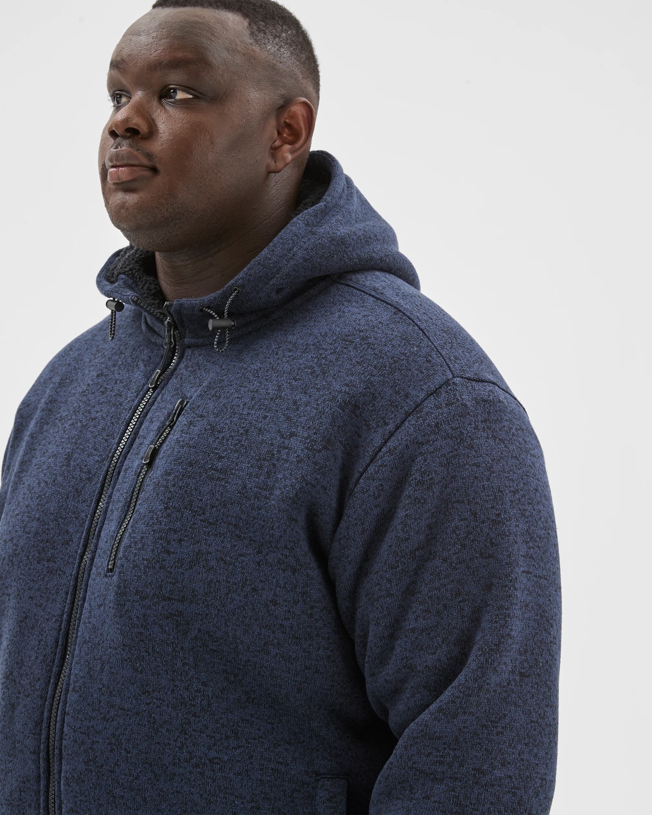 Plus Size Teddy Zip Through Fleece Hooded Jumper - Navy 5 of 6