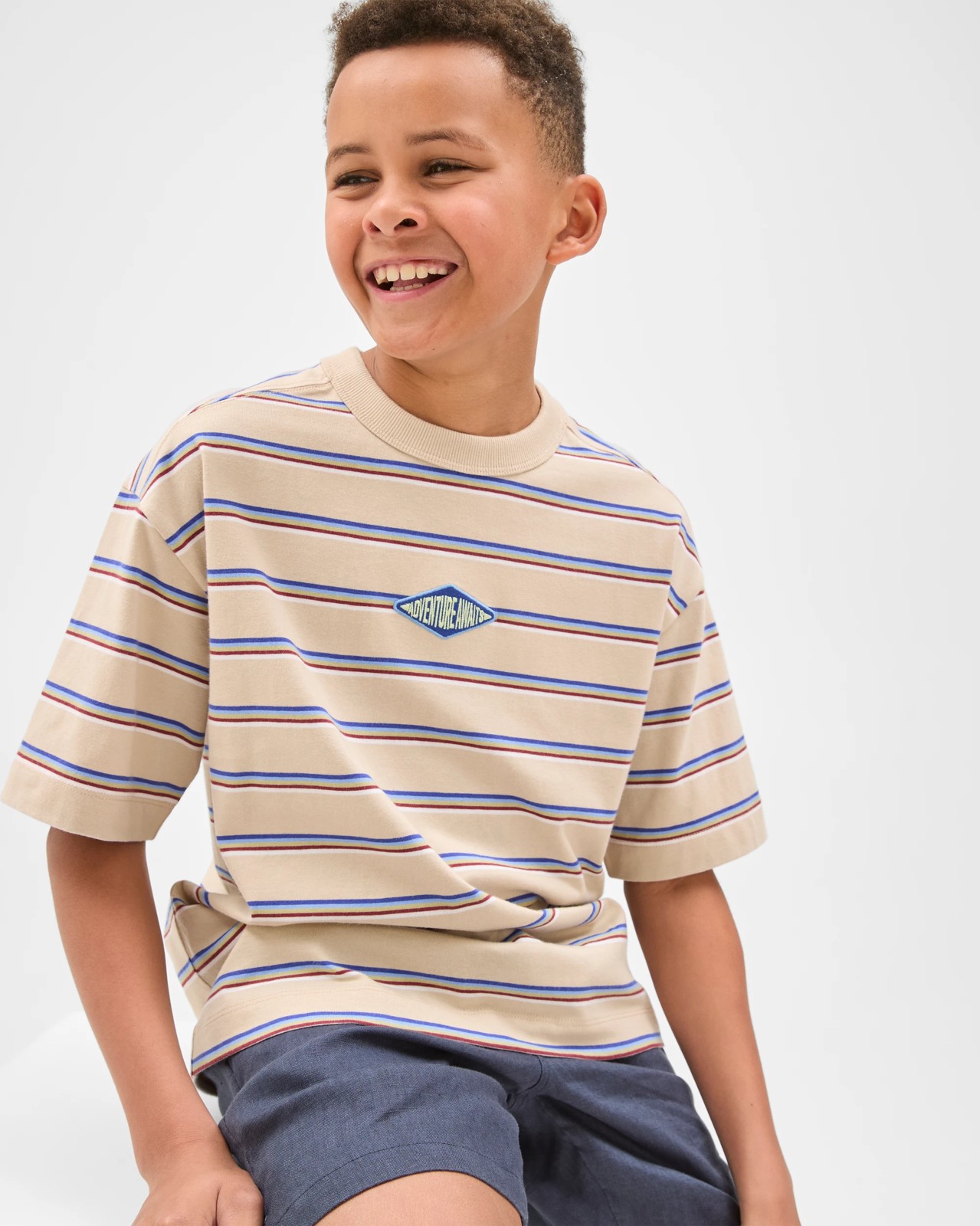 Australian Cotton Oversized Striped T-Shirt - Neutral 3 of 5