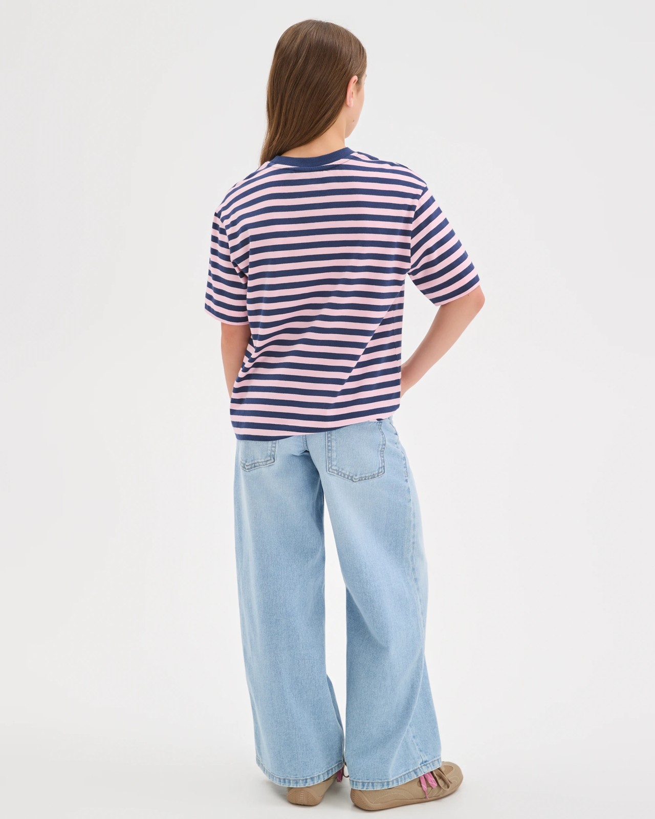 Organic Cotton Heavyweight Oversized T-Shirt - Pink / Navy 3 of 6