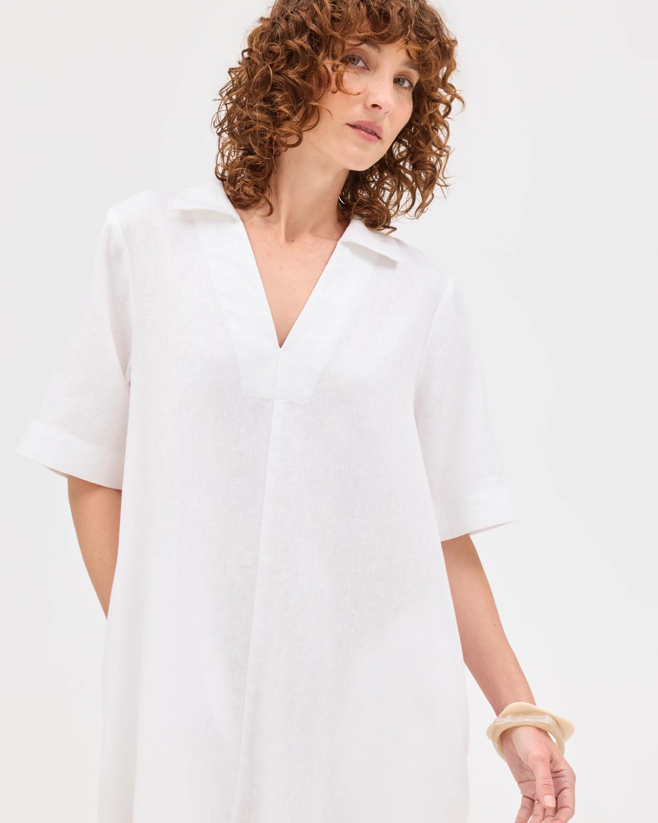 European Linen Polo Mini Dress - White 5 of 6