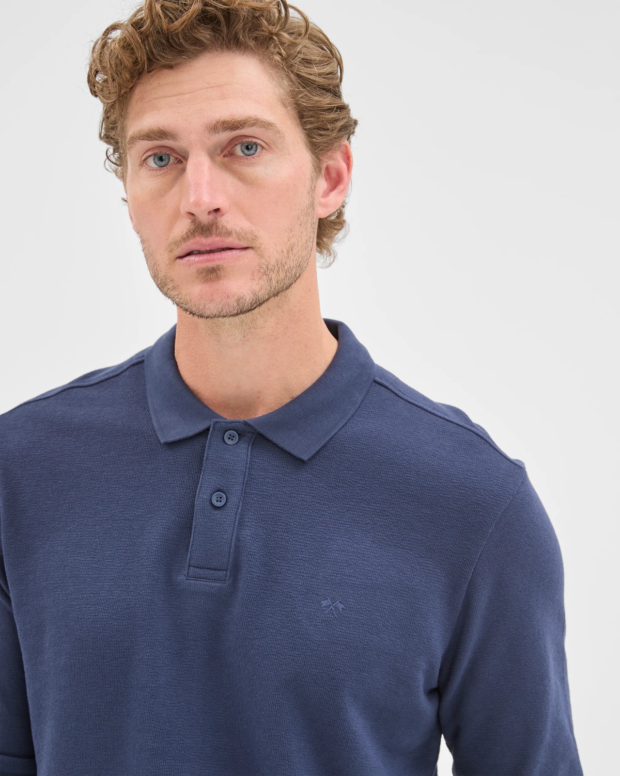Australian Cotton Blend Boucle Polo Top - Navy 3 of 5