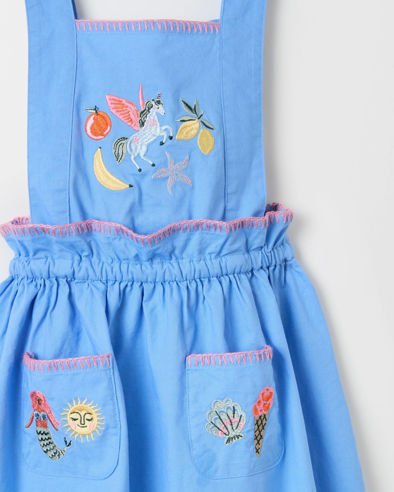 Australian Cotton Woven Apron Dress - Embroidery Blue 6 of 6