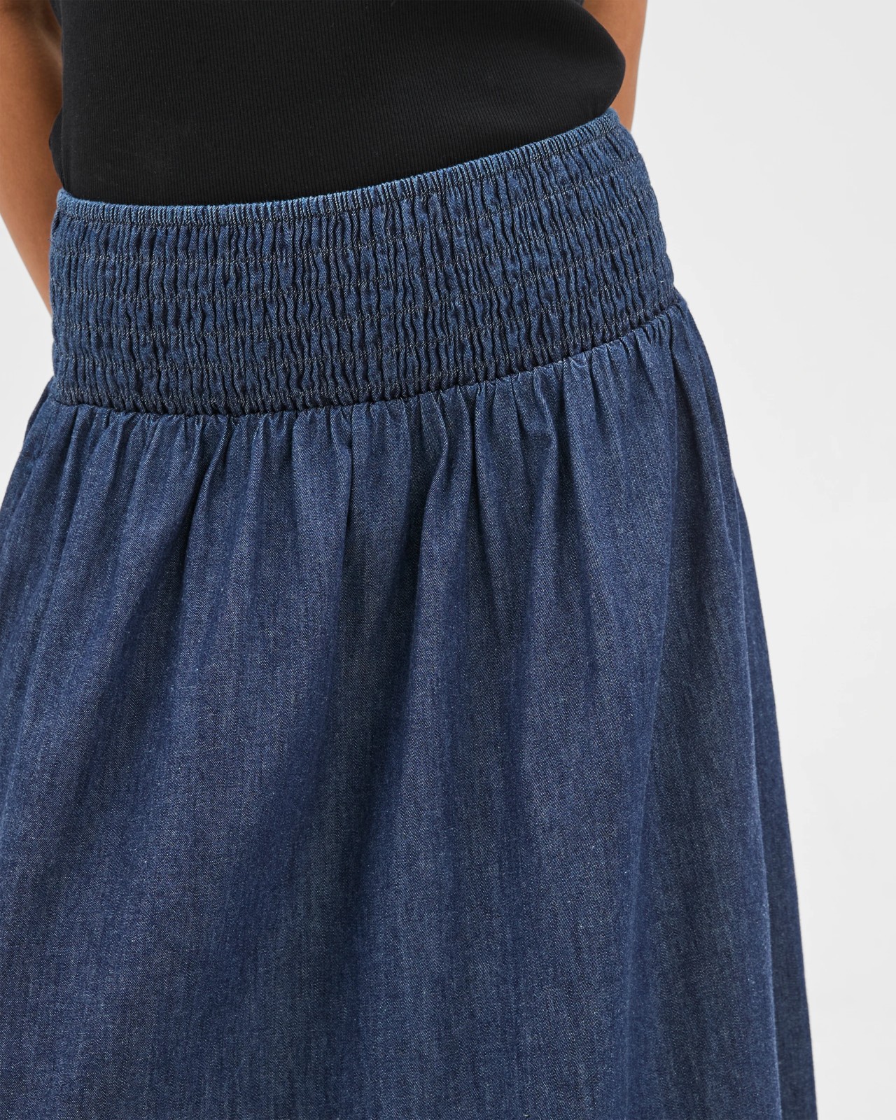 Cotton Shirred Midi Chambray Skirt 3 of 6