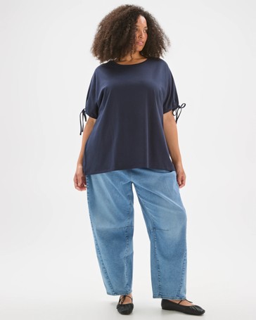 Plus Size Australian Cotton Gathered Sleeve T-Shirt