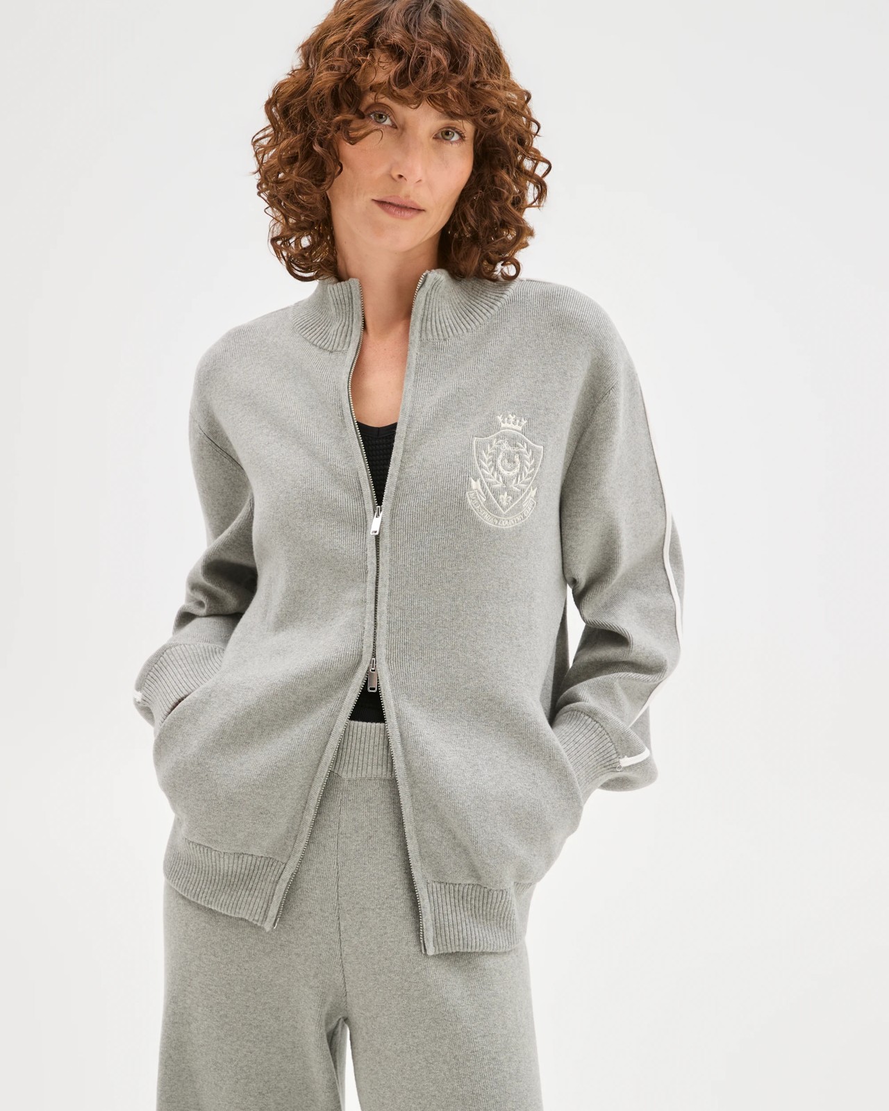 Active Australian Cotton Blend Knit Zip Through Jumper - Grey Marle 3 of 5