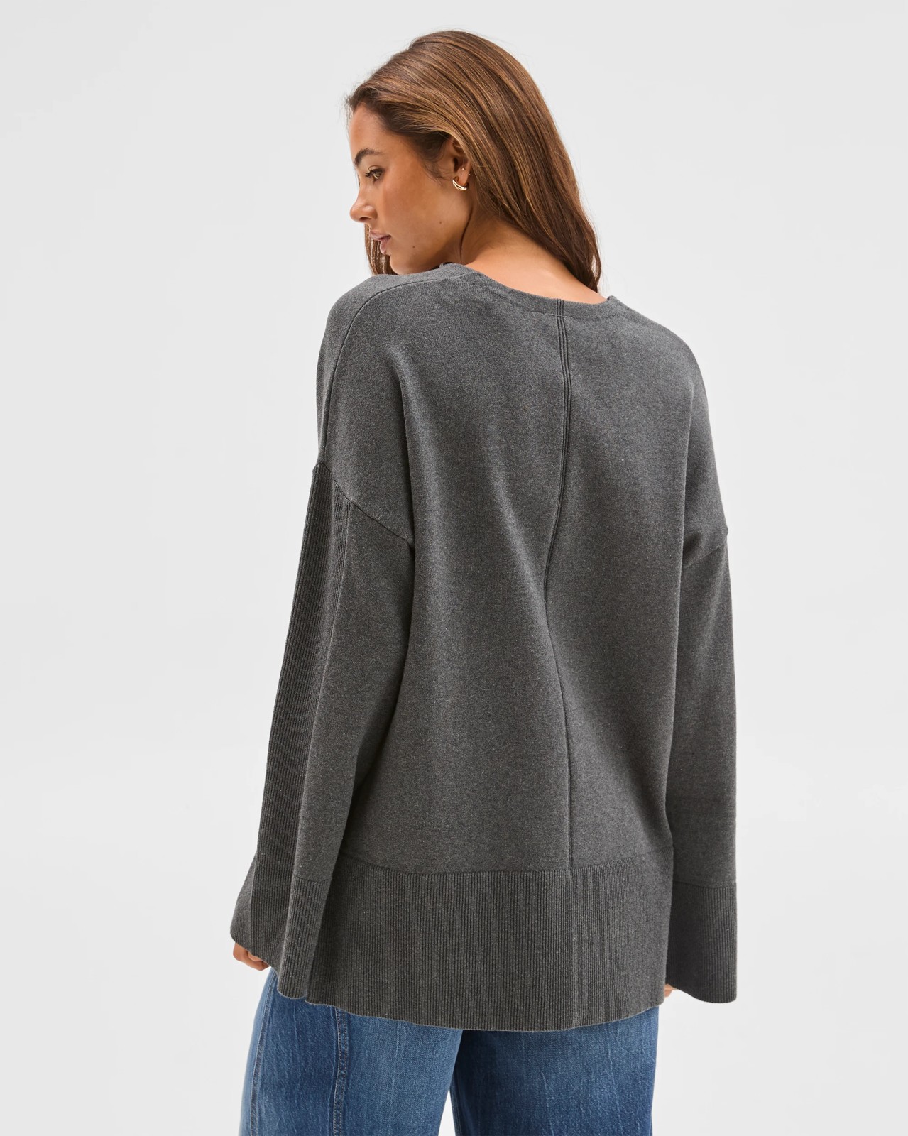 Lily Loves Australian Cotton Blend Longline Knit Top  - Shadow Marle 4 of 6