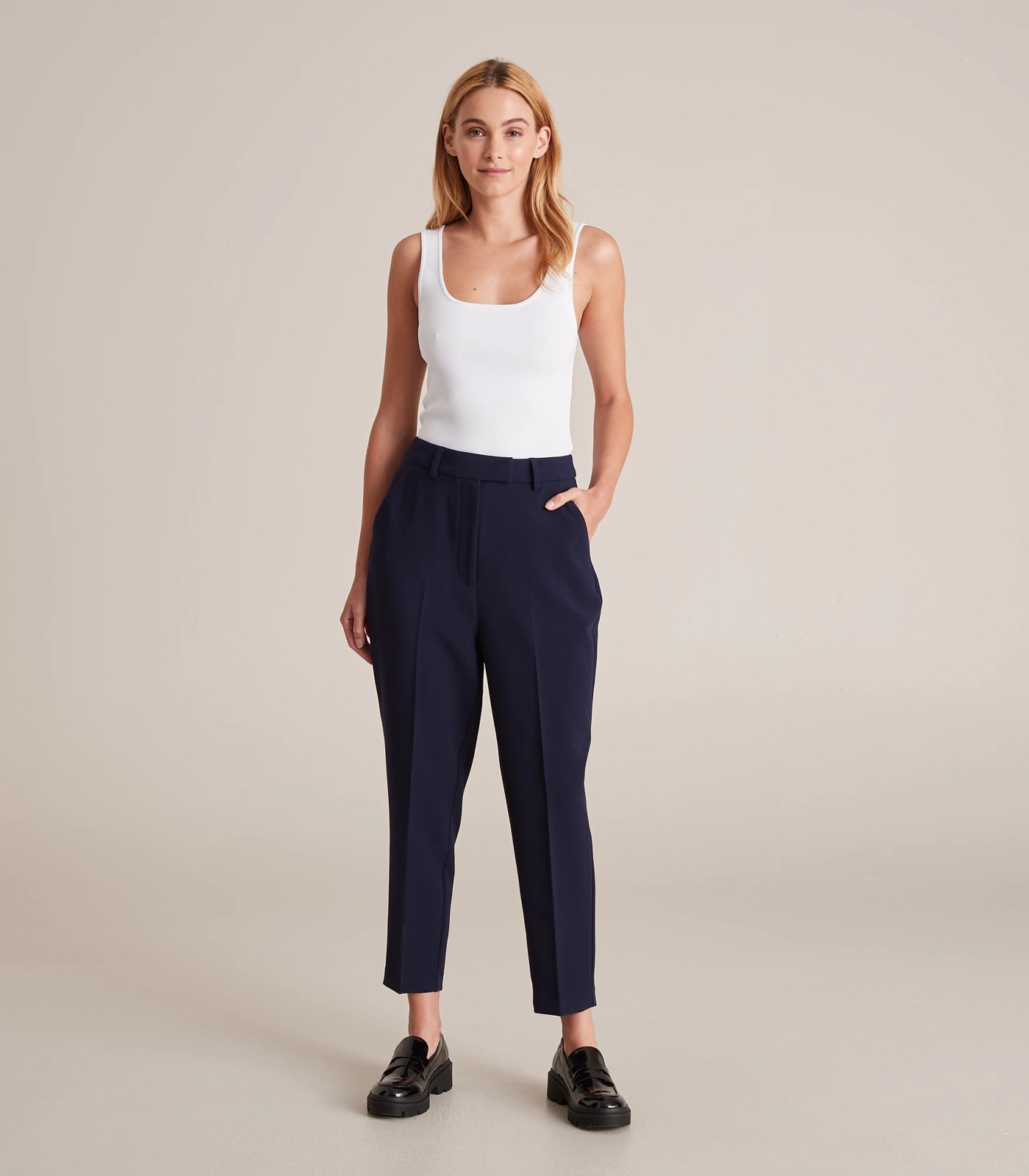 High Waist Slim Tapered Ankle Pants - Preview - French Navy Blue