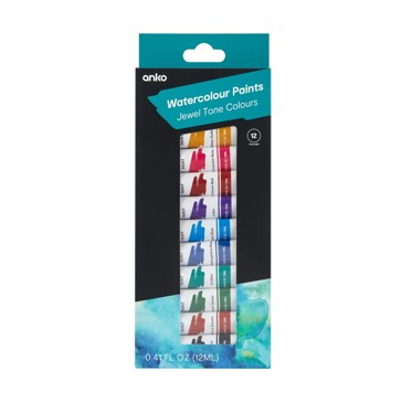 12 Pack Watercolour Paints, Jewel Tone Colours - Anko