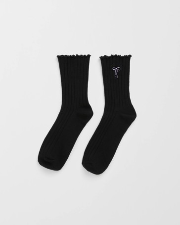 Australian Cotton Blend Motif Embroidery Frill Quarter Crew Socks