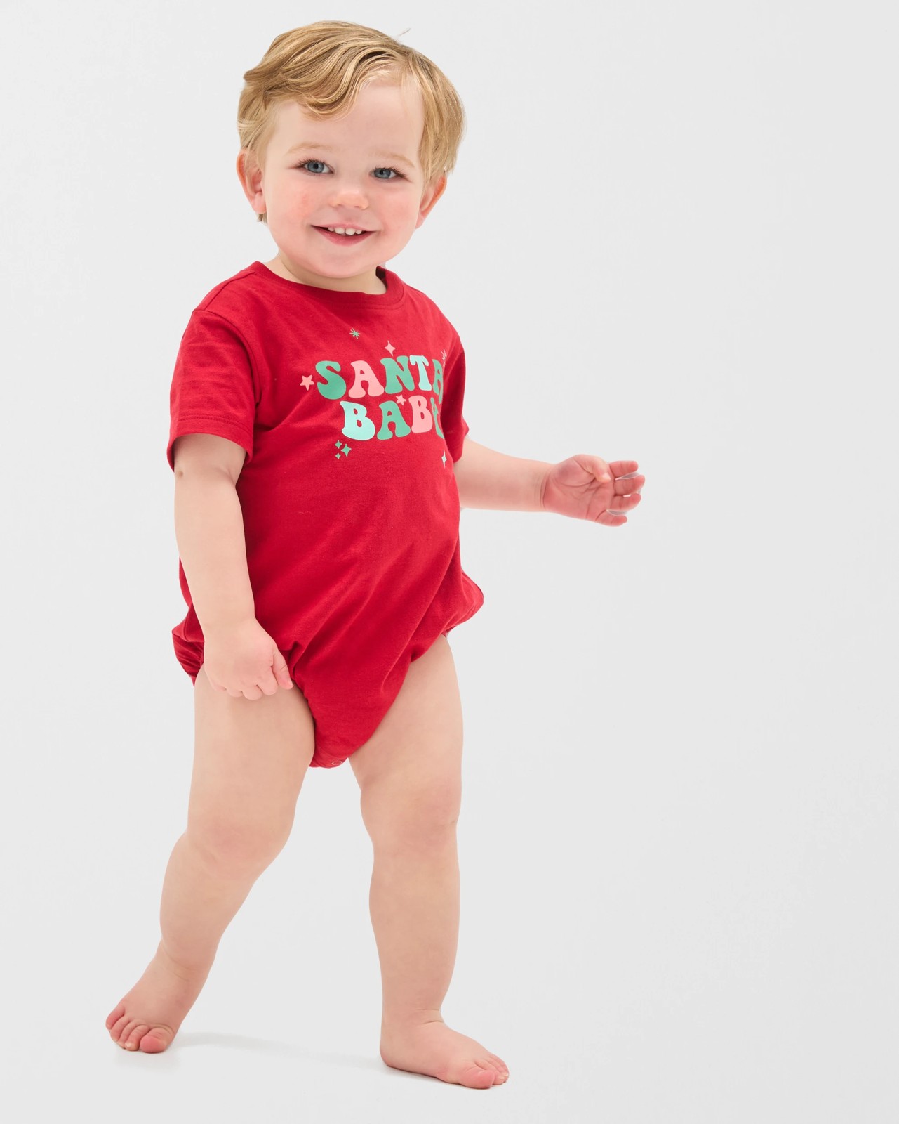 Baby Organic Cotton Short Sleeve Bubble Christmas Bodysuit - Xmas Santa Red 3 of 6