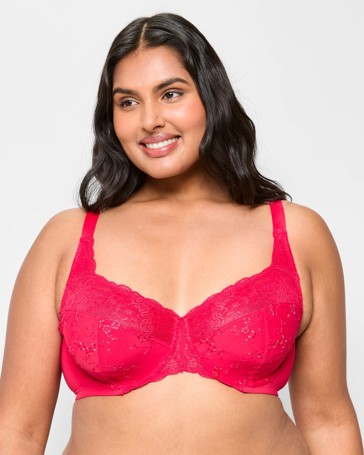 Womens Plus Size Embroidered and Lace Underwire Bra
