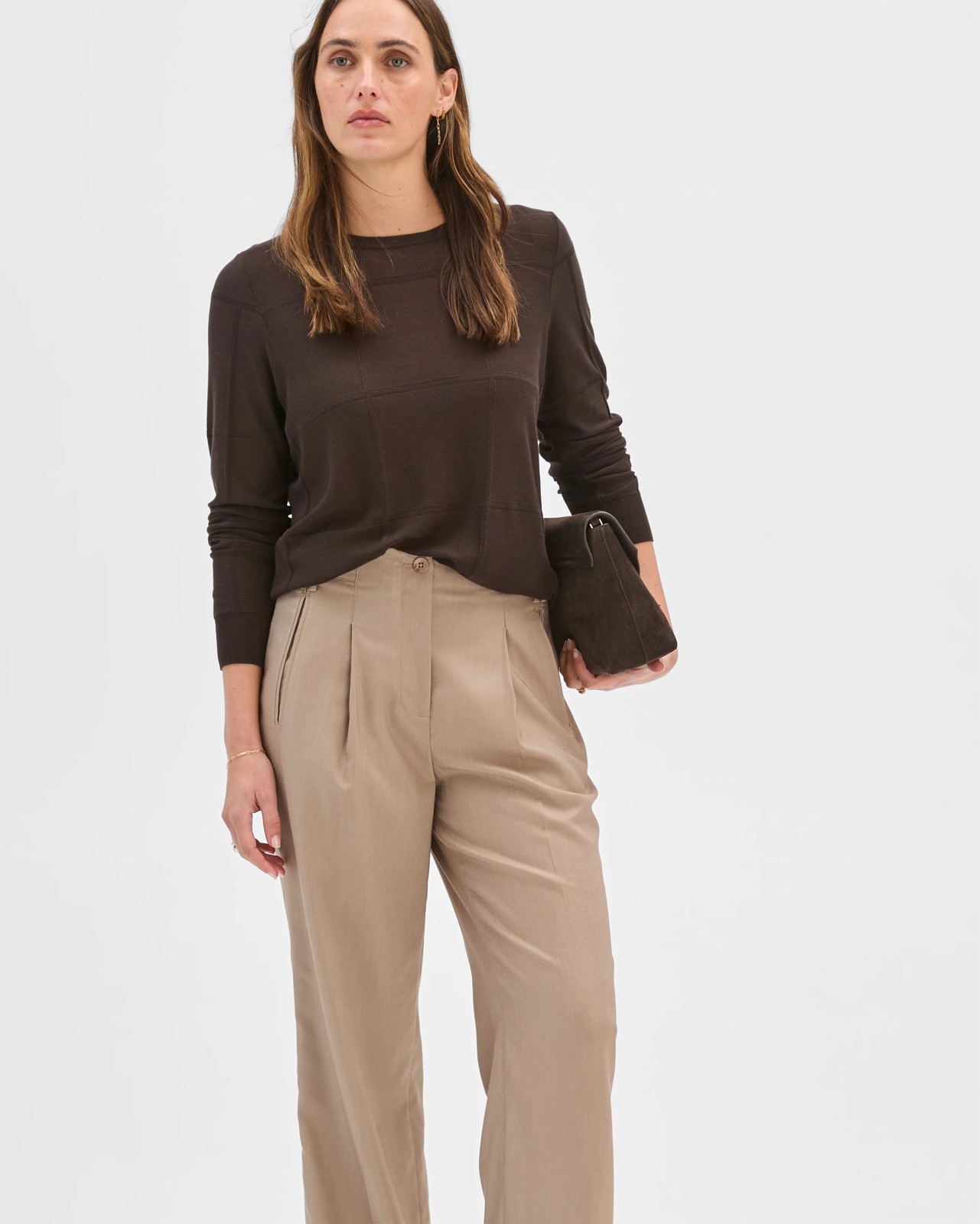 Preview Pocket Detail Straight Leg Pants - Parchment Melange 5 of 5
