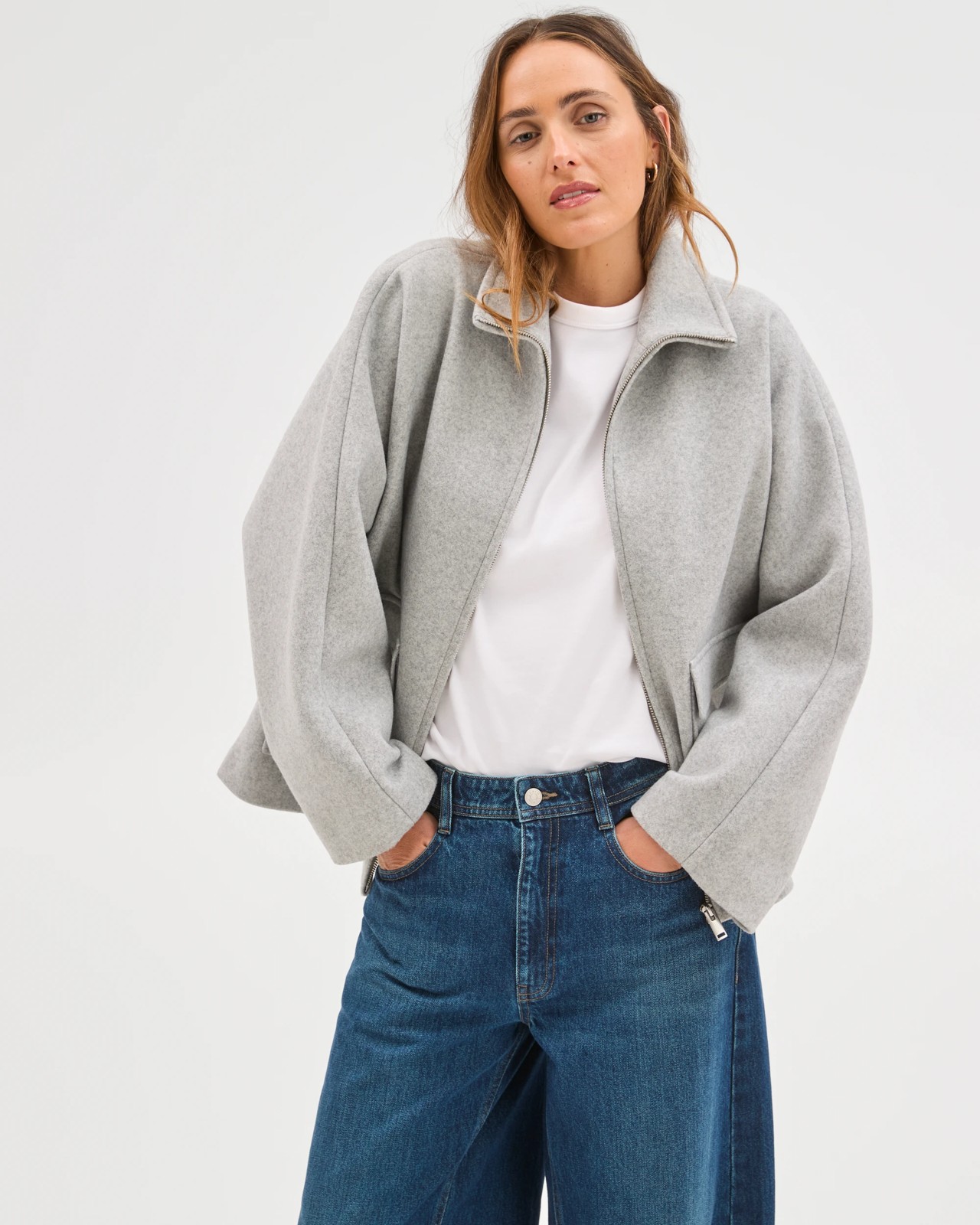 Brushed Collar Zip Through Jacket - Grey Marle 3 of 5