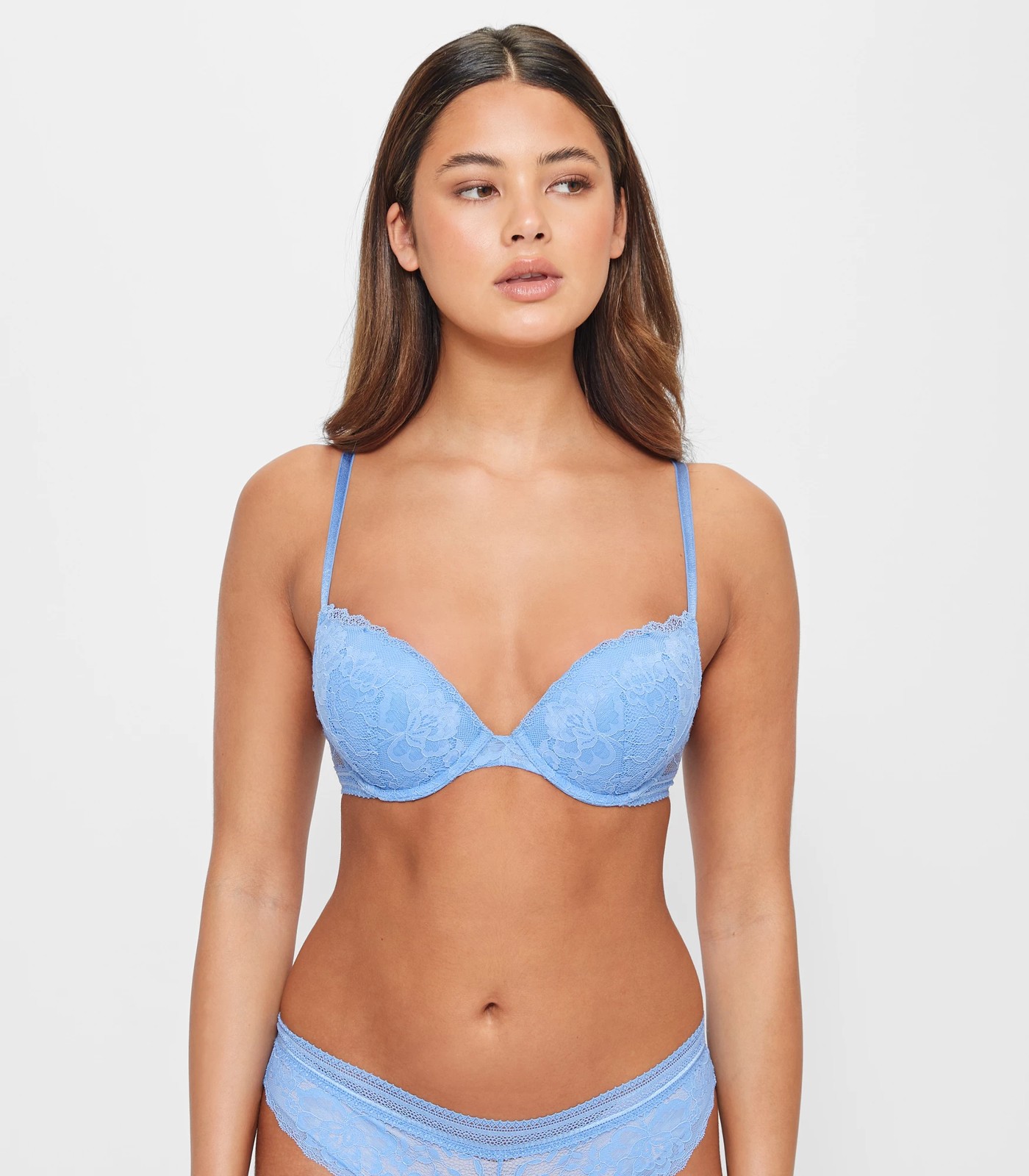 Sky-blue Super-padded lace push-up bra - Buy Online
