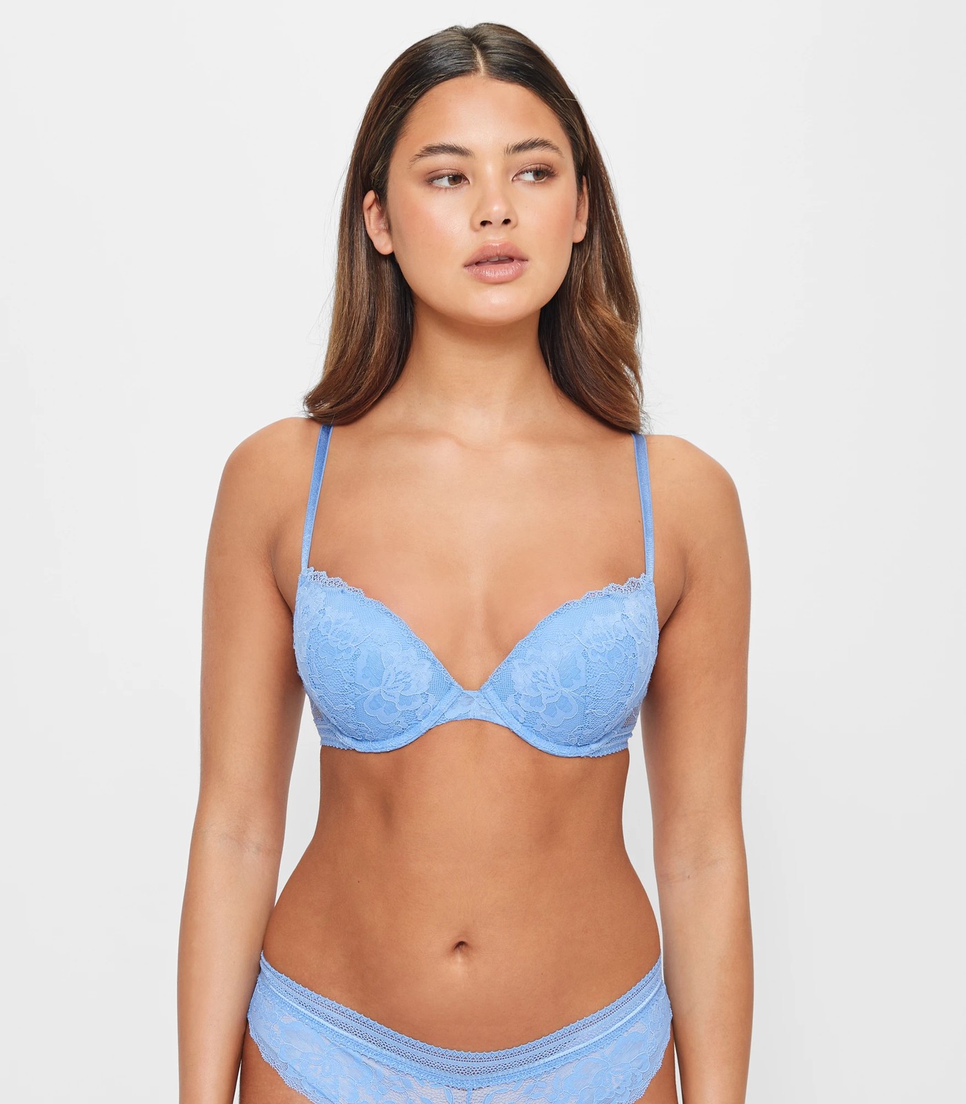 Sky-blue Super-padded lace push-up bra - Buy Online