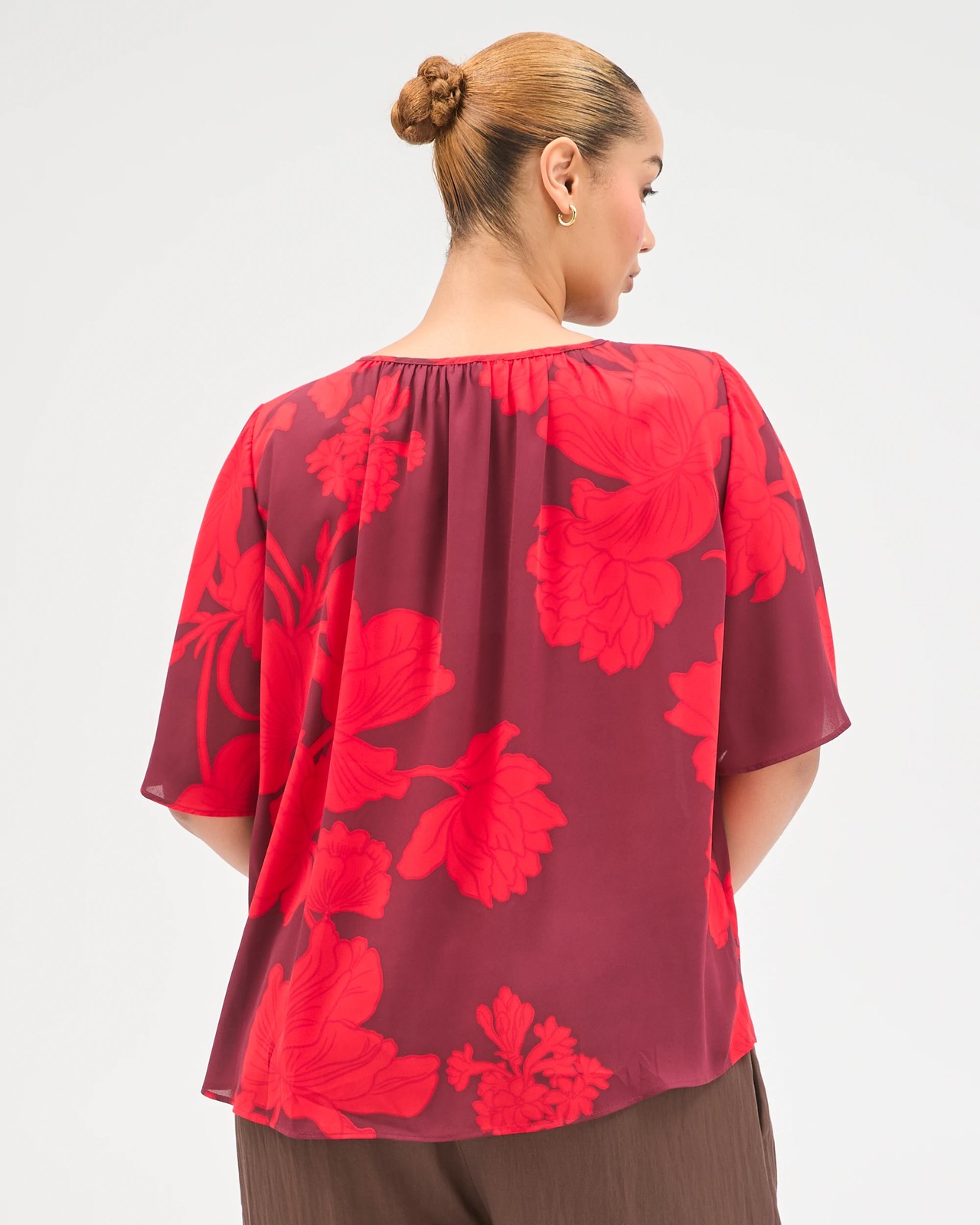 Plus Size Short Flutter Sleeve Ella Blouse - Chocolate Rose Flower 6 of 6