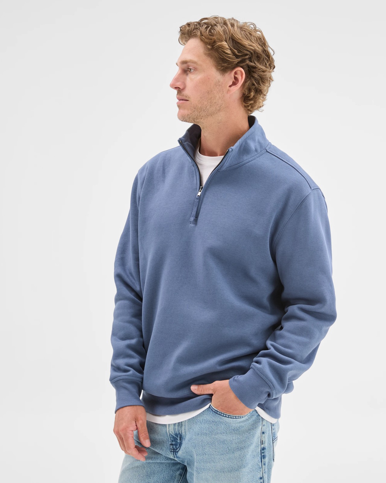 Australian Cotton Blend Fleece Half Zip Top - Vintage Indigo 4 of 6