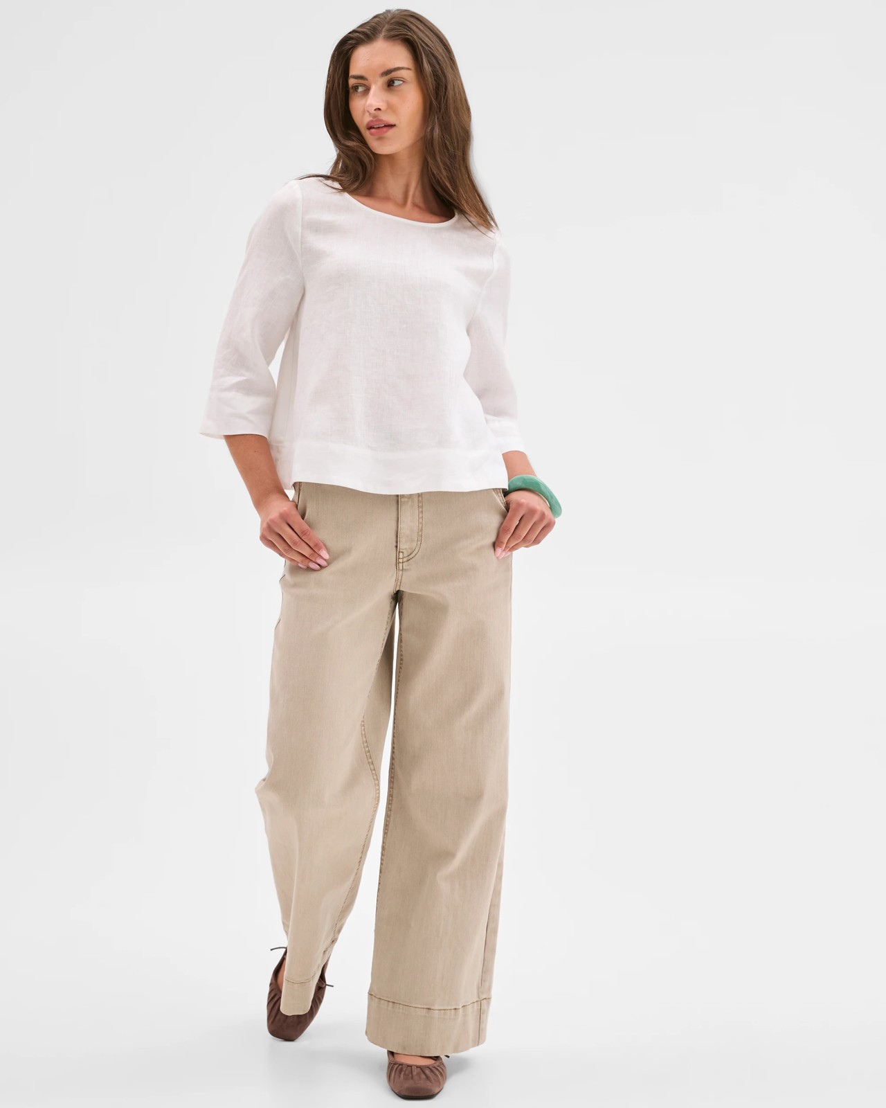 Petites European Linen 3/4 Sleeve Cross Back Top - White 2 of 6