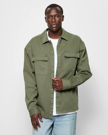 Oversized Long Sleeve Garment Dye Twill Shacket - Commons
