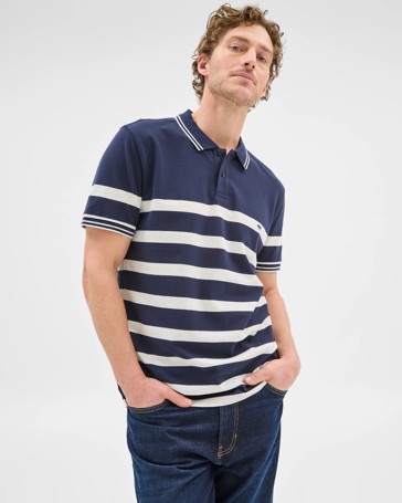 Australian Cotton Engineered Stripe Polo Top