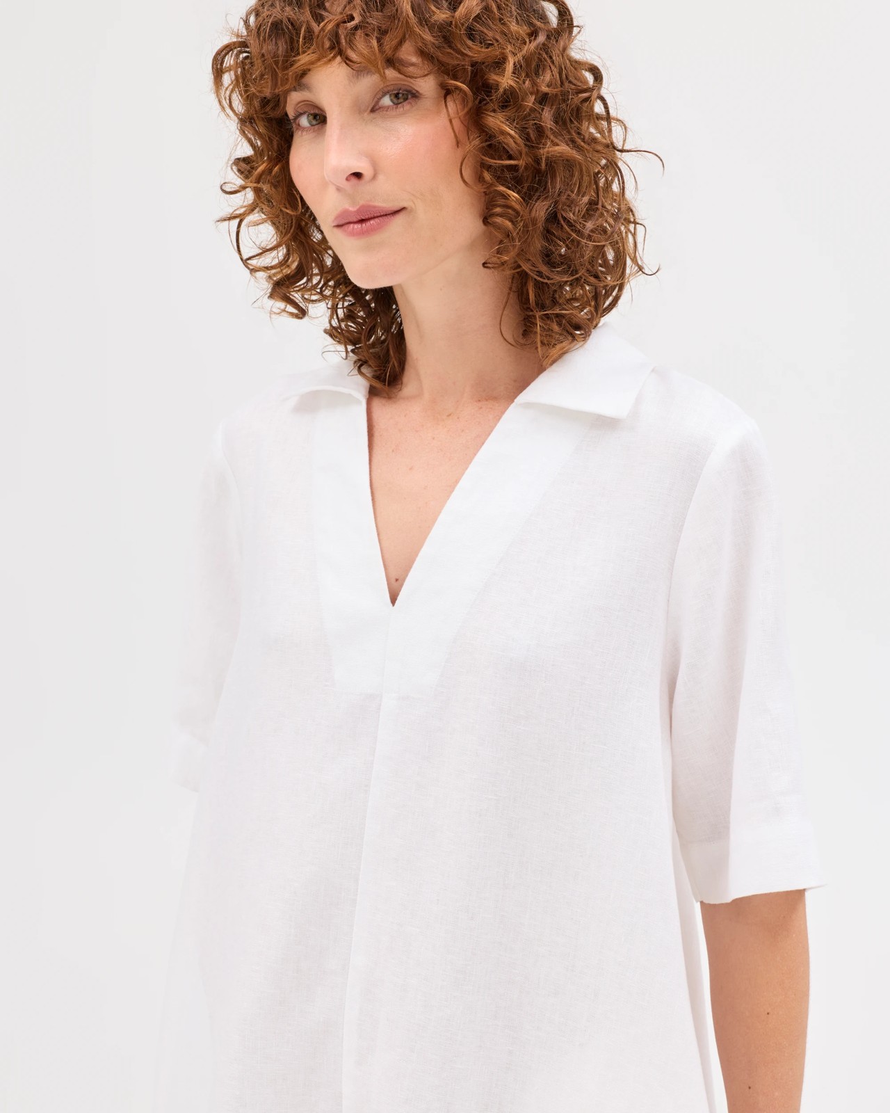 European Linen Polo Mini Dress - White 3 of 6