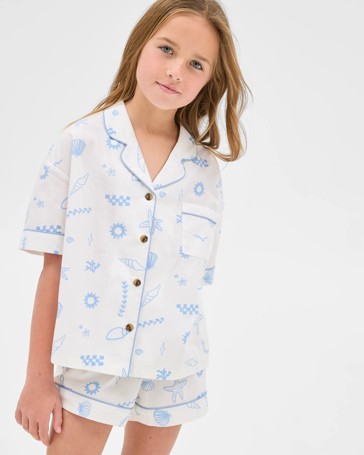 Australian Cotton Older Girls Short Pyjama Set - Beach Icons