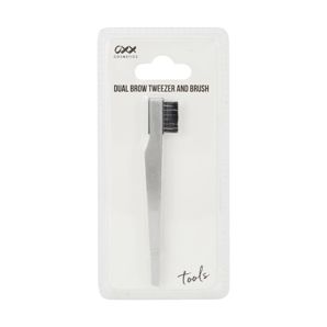 Dual Brow Tweezer and Brush, White - OXX Cosmetics product image