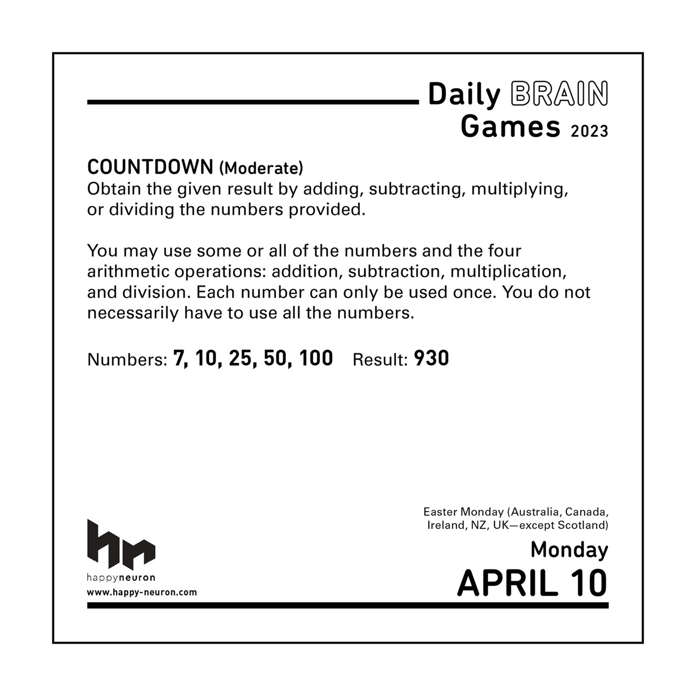 Daily Brain Games 2023 Day-to-Day Calendar: HAPPYneuron
