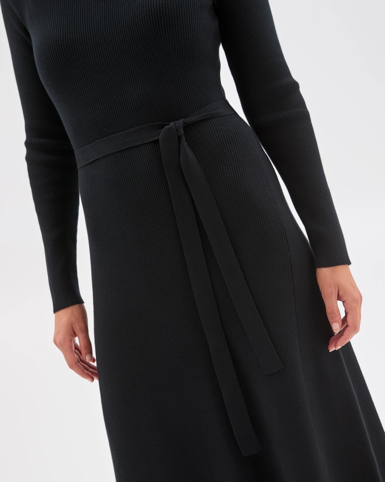 Preview Australian Cotton Blend Long Sleeve Knit Midi Dress - Black 4 of 5