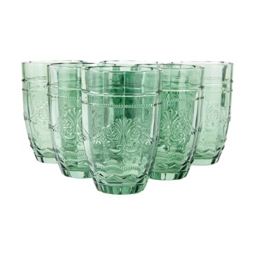 6 Green Ornate Highball Glasses - Anko