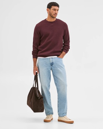 Australian Cotton Lightweight Waffle Knit Crew Neck Jumper