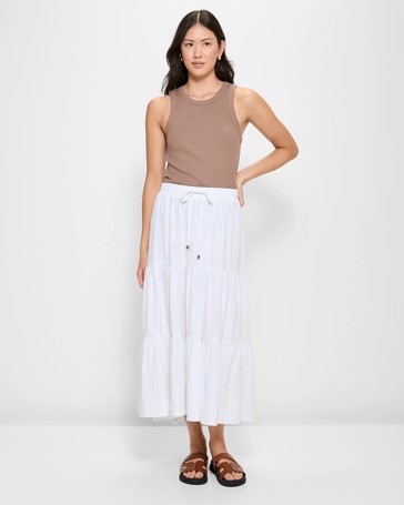 Linen Blend Tiered Maxi Skirt
