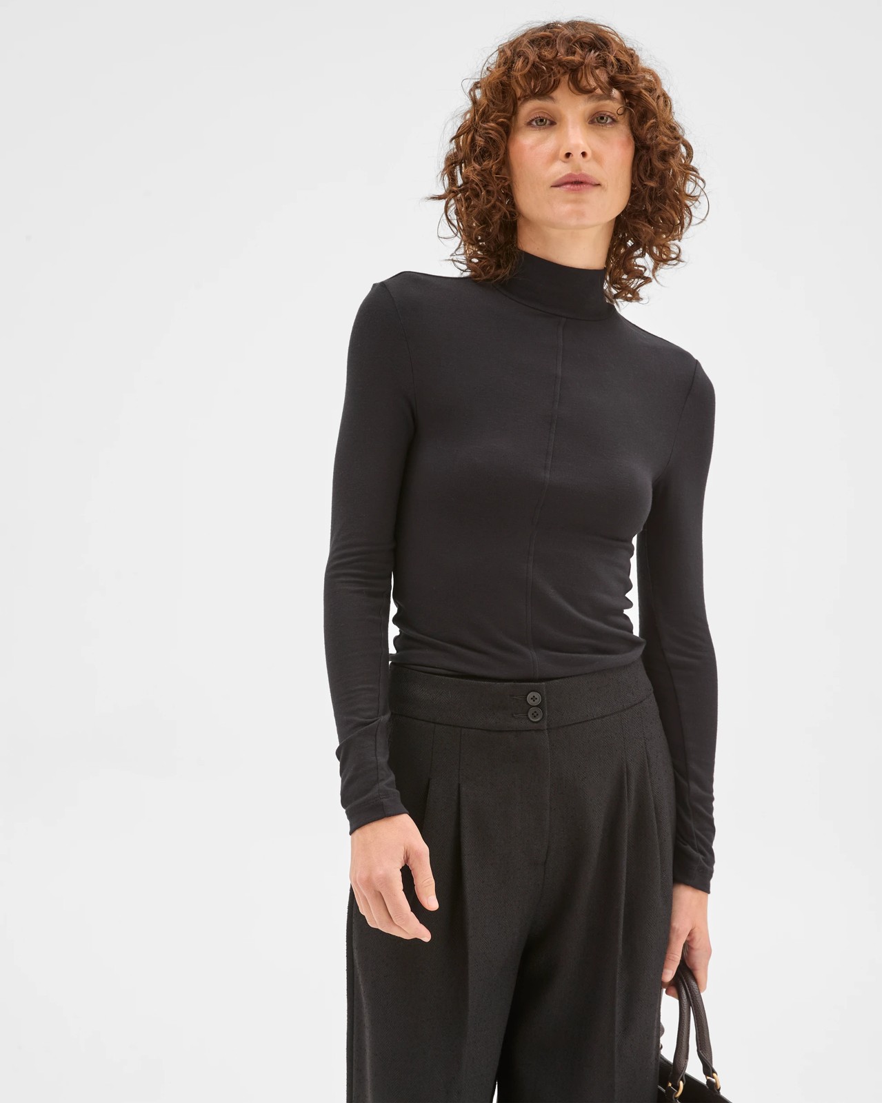 Preview Long Sleeve Luxe Layering Knit Skivvy Top - Black 4 of 6