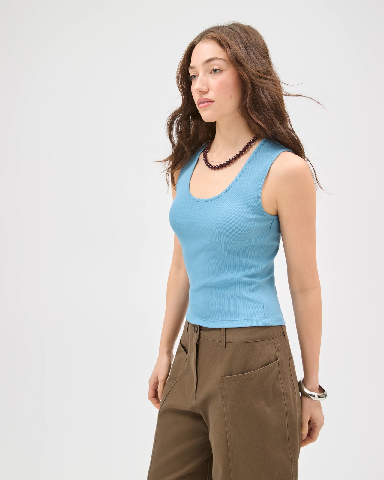 Lily Loves Australian Cotton Blend Scoop Neck Ribbed Tank Top - Deep Sea 4 of 5