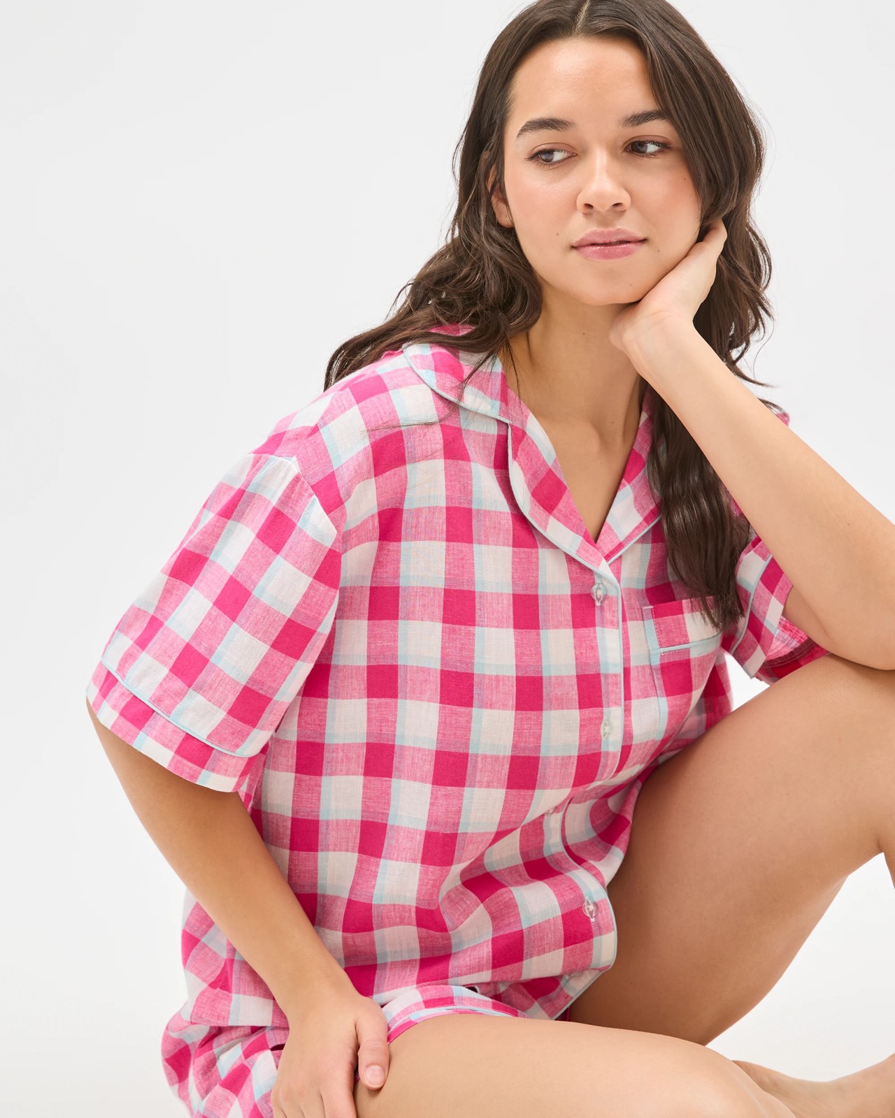 Linen Blend Short Pyjama Set - Hot Pink 5 of 6