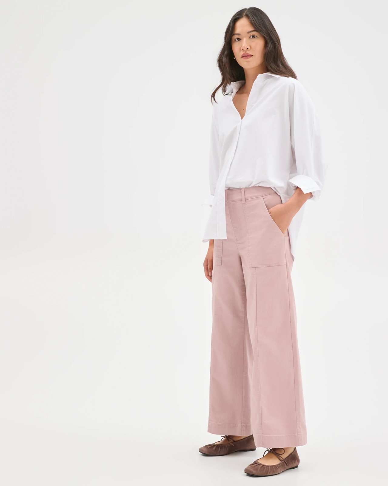 Australian Cotton Blend Stretch Twill Wide Leg Pants 2 of 6