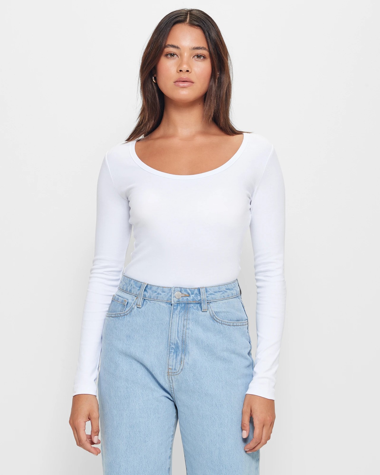 Long Sleeve Scoop Neck Bodysuit | White