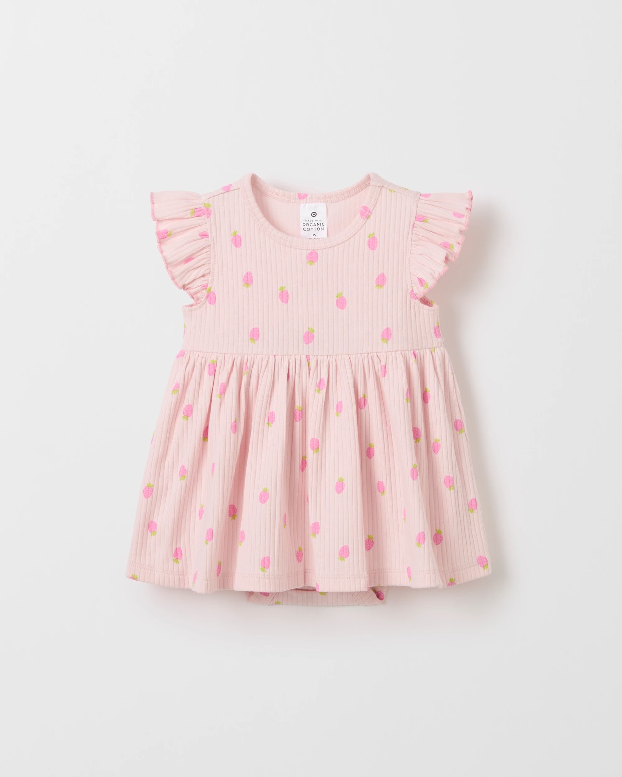 Baby Organic Cotton Bodysuit Dress - Strawberries Pink 5 of 6