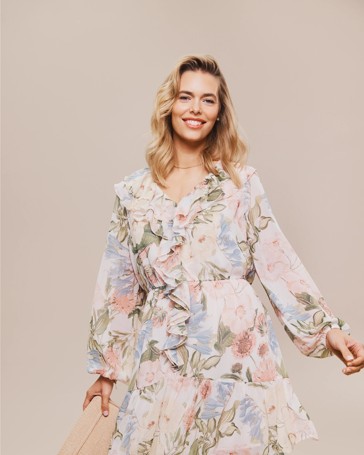 Long Sleeve Ruffle Detail Mini Dress - Preview