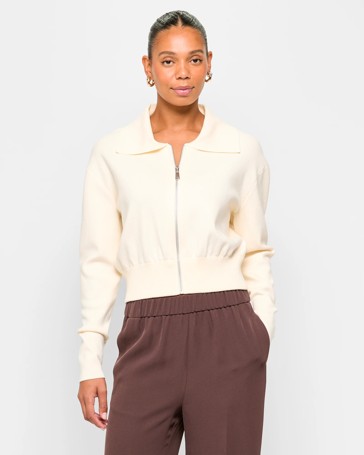 Long Sleeve Knit Zipped Bomber Jacket - Preview